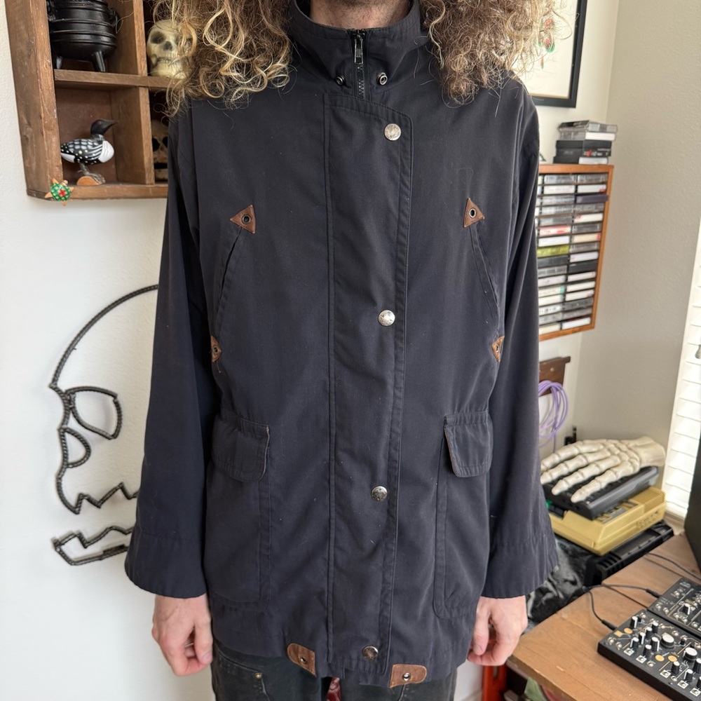 Hunt Club Black Casual Field Jacket with Brown Trim